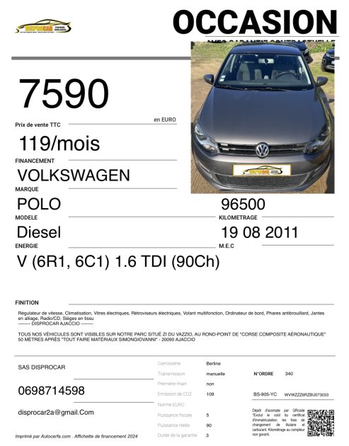 POUR EXPORT VERS LE EUROPE DE L'EST POUR EXPORT VERS LE MAGHREB VOLKSWAGEN POLO 2011. Auto Dakar garantit la traçabilité complète de tous ses véhicules avec historique détaillé et certification d'origine authentifiée. Cette transparence totale vous assure l'acquisition d'un véhicule aux antécédents vérifiés et à la provenance légale certifiée.